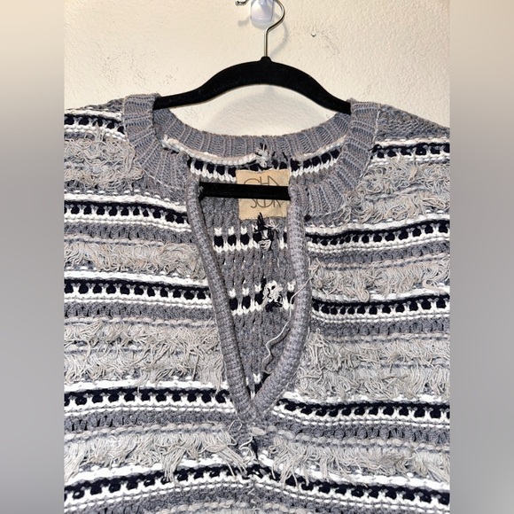 NWT Chaser hi low dolman grey knit woven short sleeve pullover sweater top - Picture 2 of 8